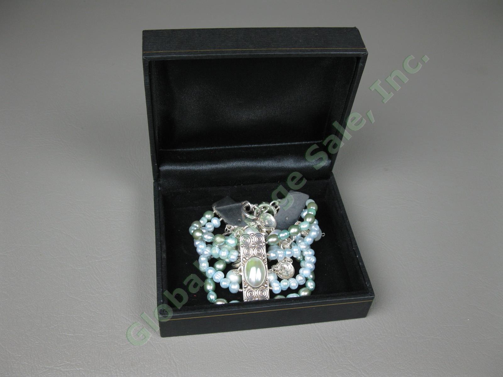 Sajen Sterling Silver Blue Freshwater Pearl Gemstone Multistrand Moon Bracelet 9