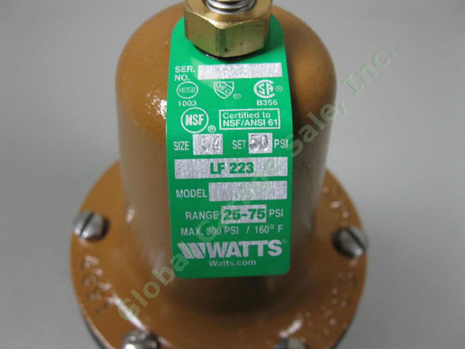 3/4" NPT Watts LF223 Regulator High Capacity Valve Sealed Spring Cage 25-75 PSI 6