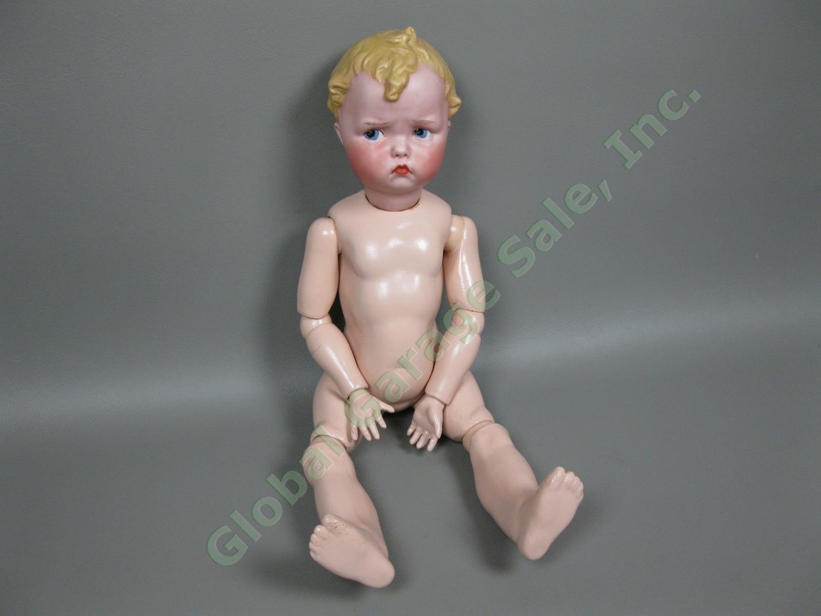 Vintage Grumpy Heubach German Baby Boy Doll Reproduction Signed Porcelain Head 4