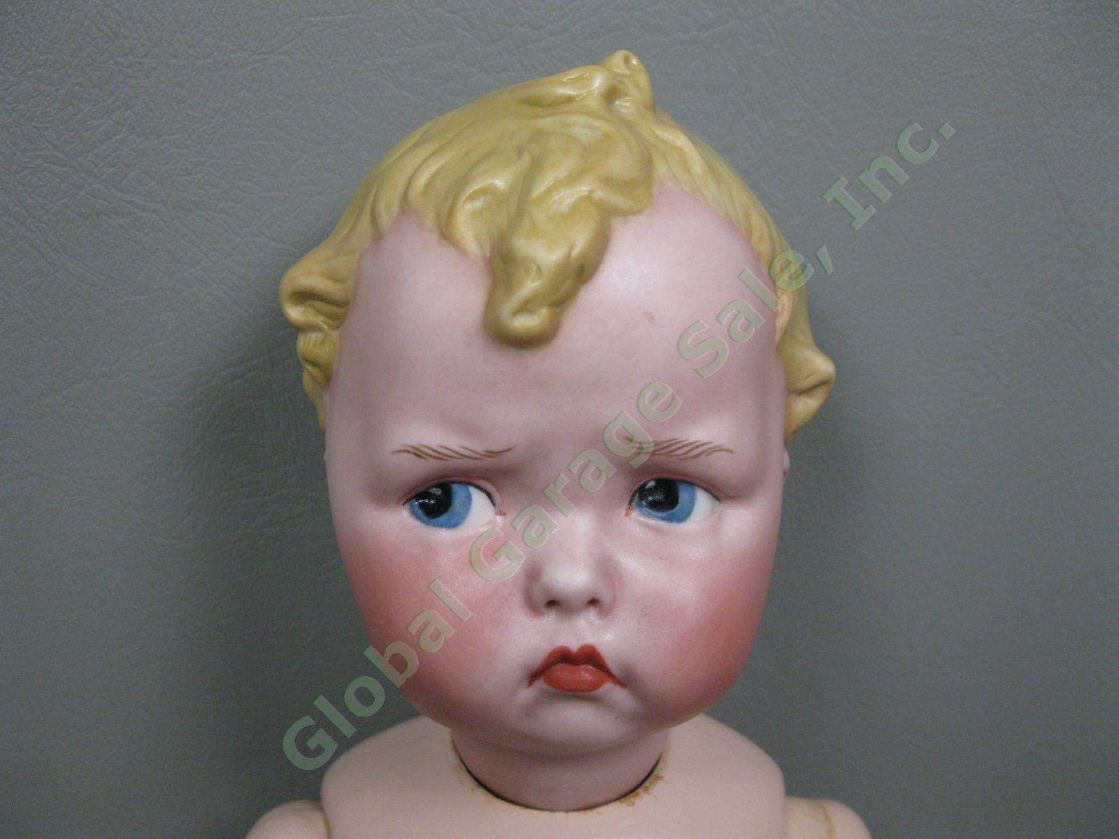 Vintage Grumpy Heubach German Baby Boy Doll Reproduction Signed Porcelain Head 5