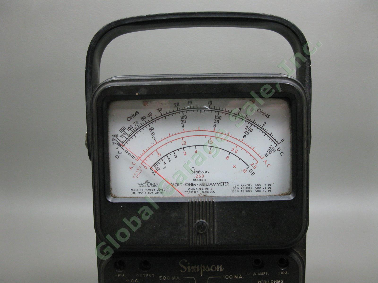 Vintage Simpson 260 Series-5 Milliammeter Volt/Ohm Handheld Multi-Meter w/ Leads 1