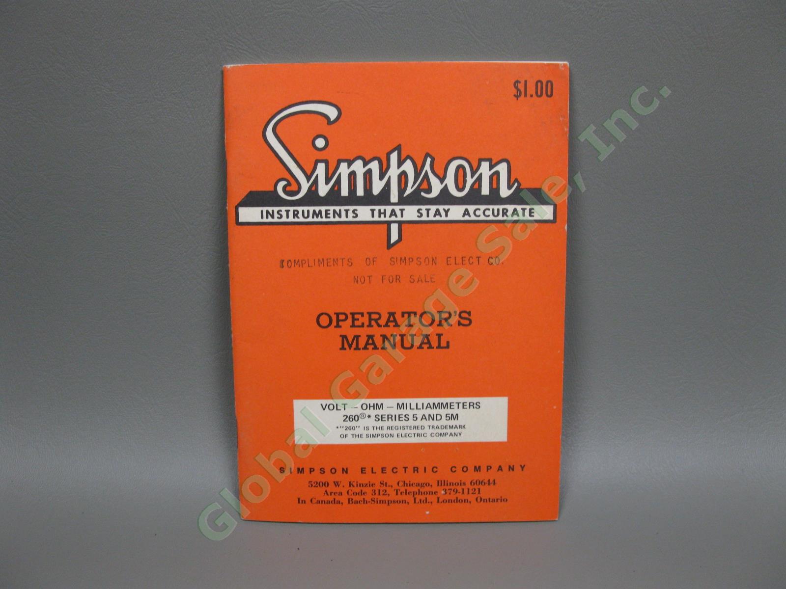 Vintage Simpson 260 Series-5 Milliammeter Volt/Ohm Handheld Multi-Meter w/ Leads 7