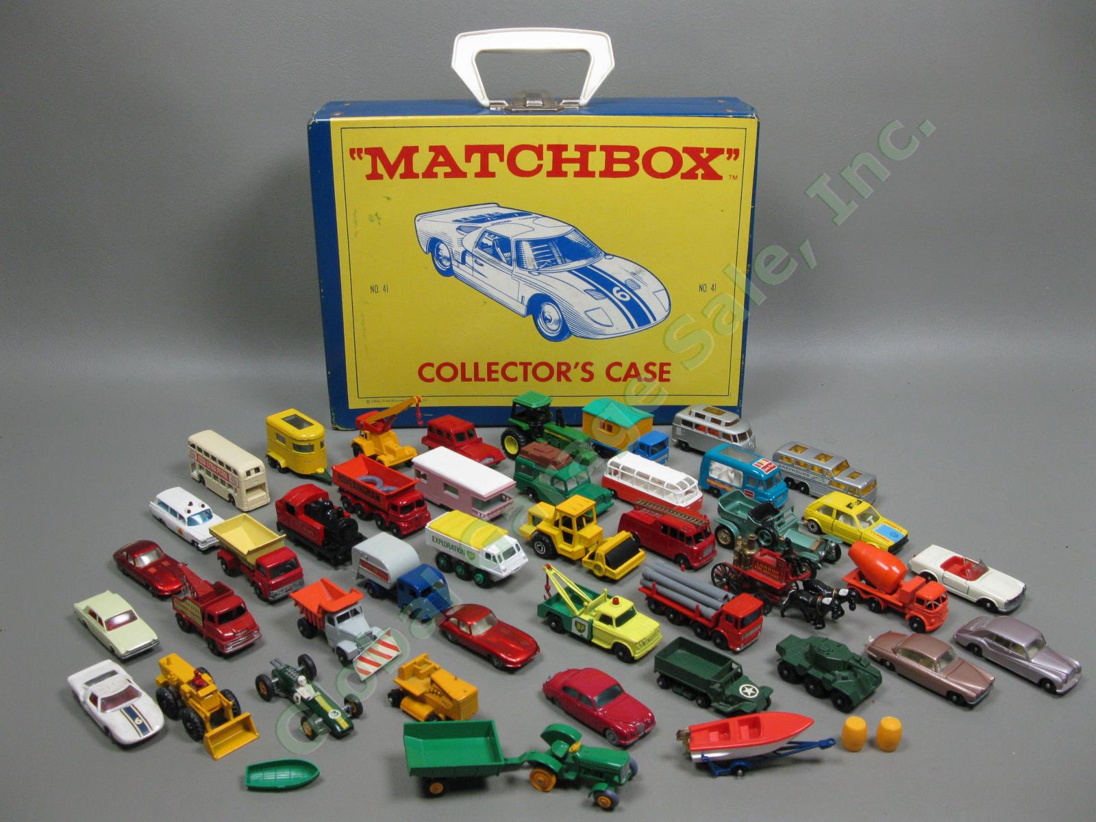 44 Vintage 1950s-1960s Lesney Matchbox Moko Toy Car Lot + Carrying Case EXC COND