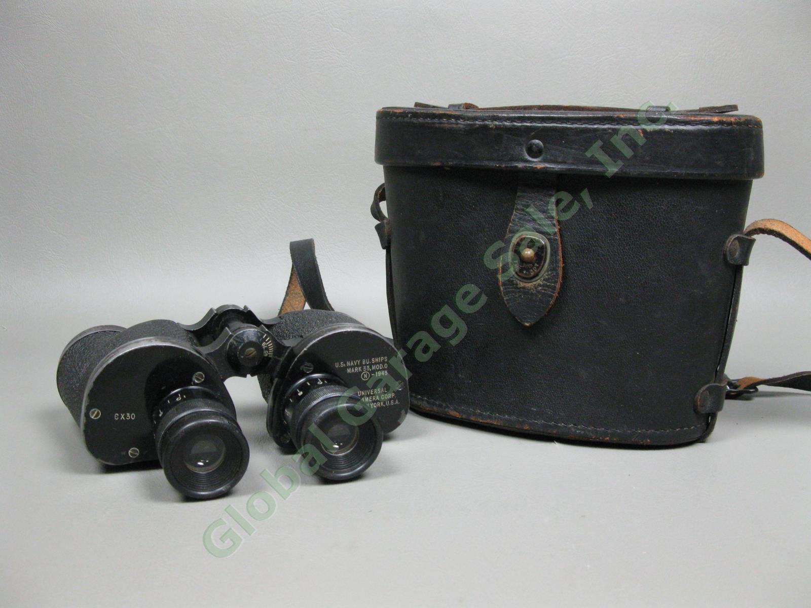 1943 WWII US Navy Buships Binoculars Mark-33 XXXIII 6x30 Mod-0 Original Case USA