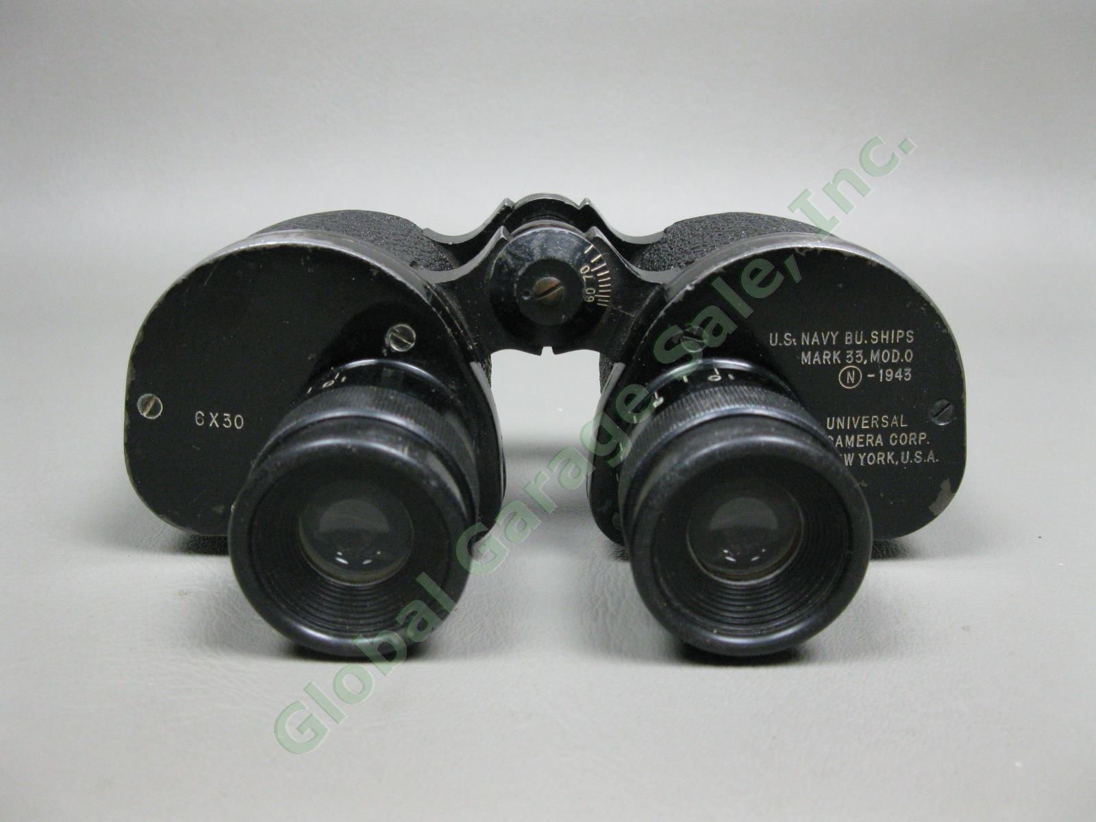 1943 WWII US Navy Buships Binoculars Mark-33 XXXIII 6x30 Mod-0 Original Case USA 1