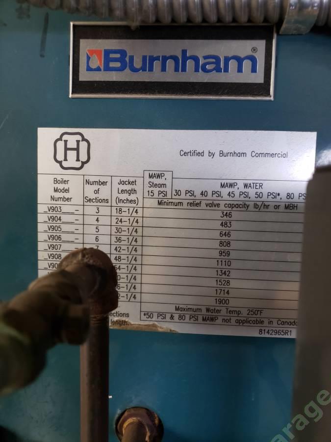 Burnham V908A Steam Boiler Natural Gas 1,110,000 BTU w/8 Modine Hydronic Heaters 3