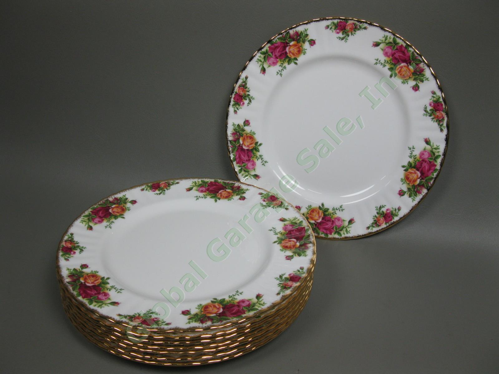 8 Royal Albert Old Country Roses Dinner Plate Fluted Gold Trim Bone China Set NR