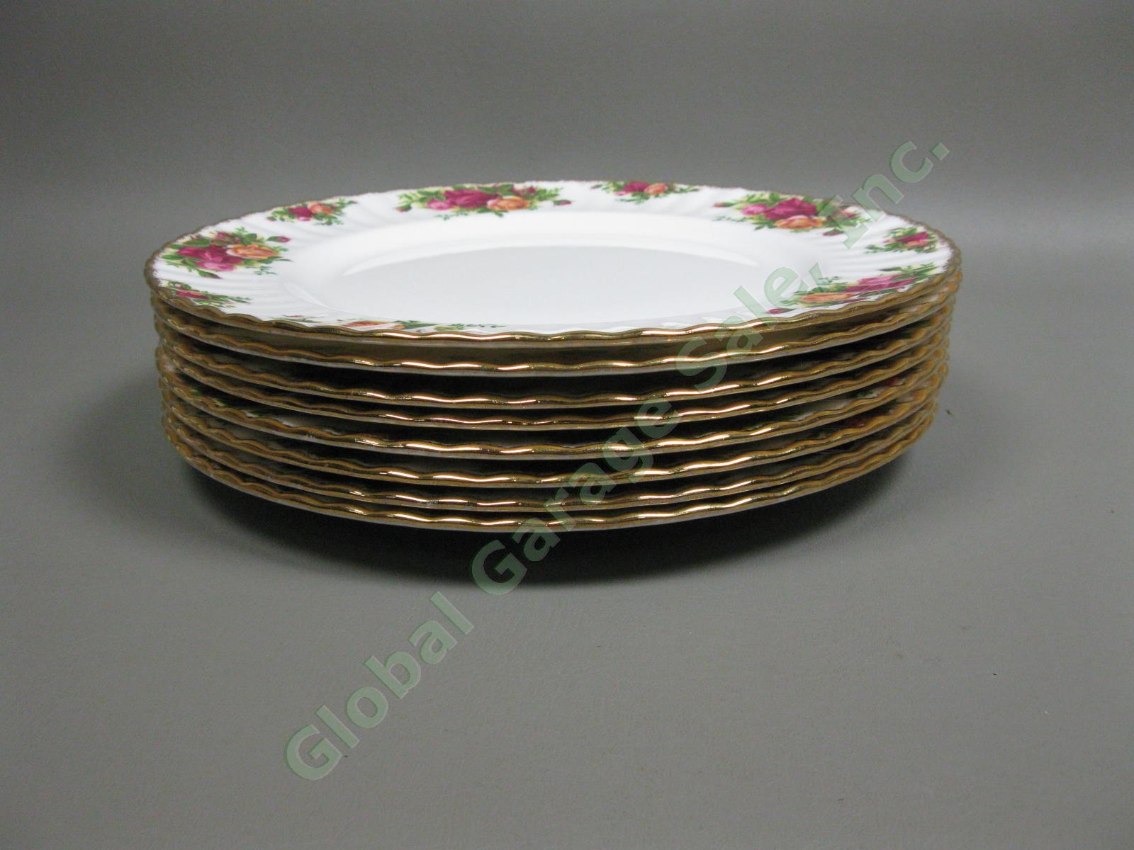 8 Royal Albert Old Country Roses Dinner Plate Fluted Gold Trim Bone China Set NR 7
