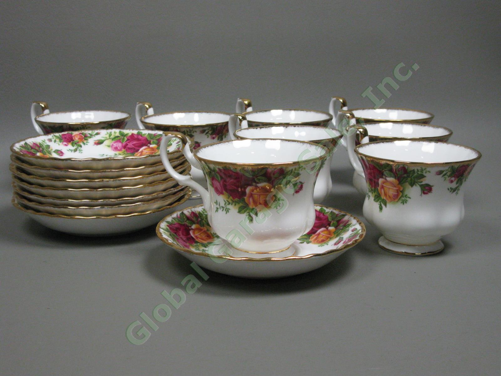 8 Royal Albert Old Country Roses Footed Tea Cup/Saucer Gold Trim Bone China Set