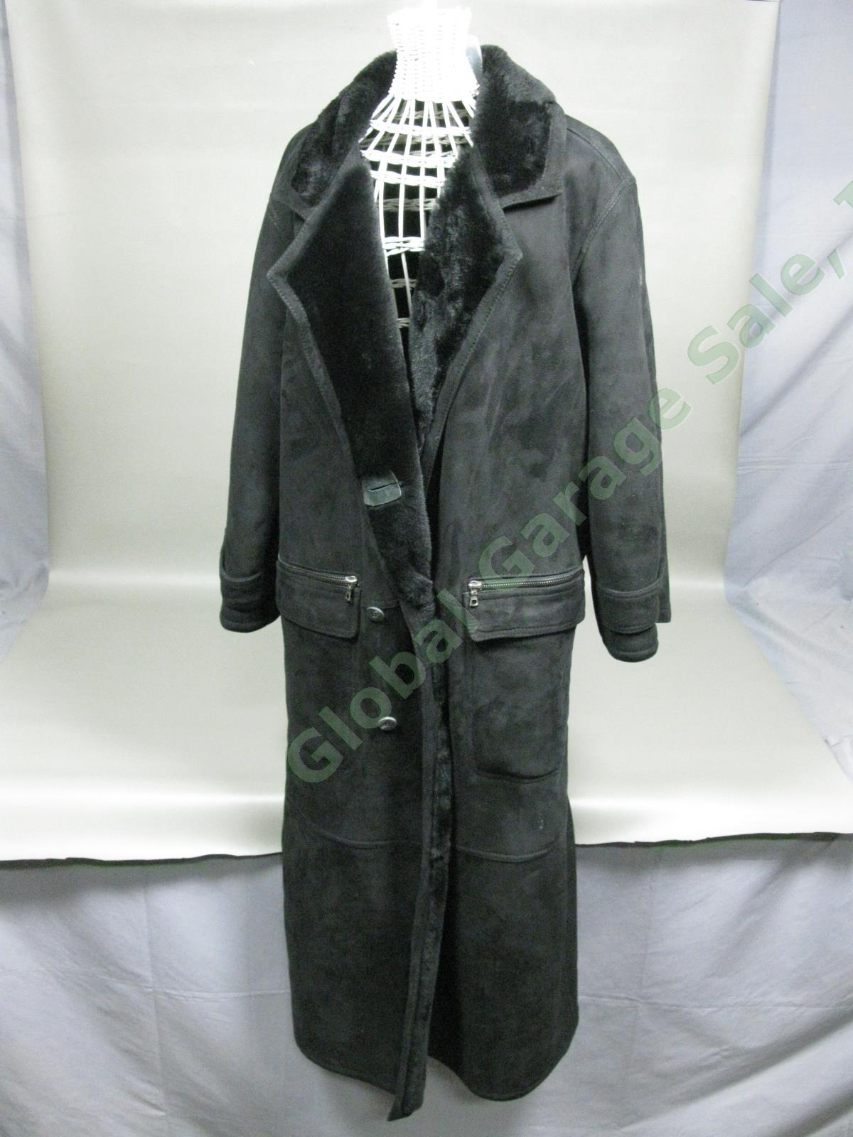 Vintage Botticelli Shearling Soft Italian Leather Fur Long Over Coat Size 44 NR