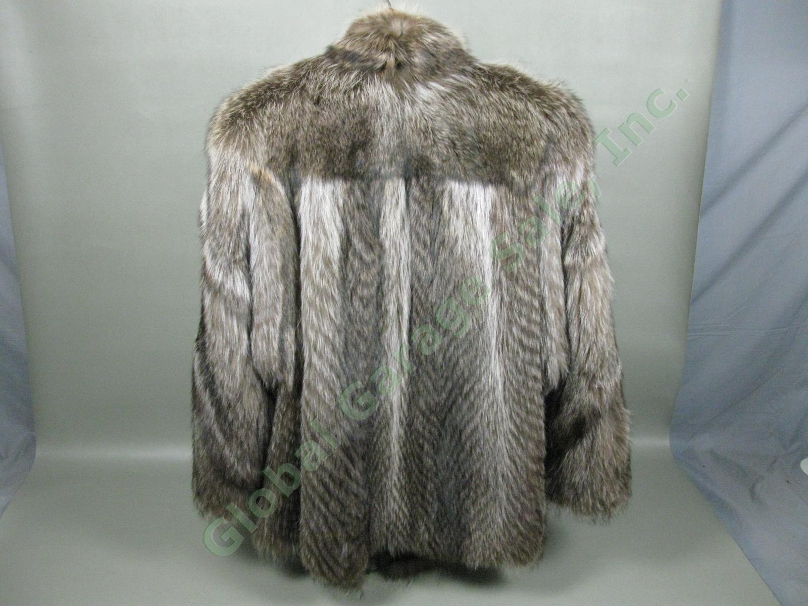 Vintage Feathered Brown Racoon Fur Leather Zippered Car Coat Womens Size 14 NR! 1