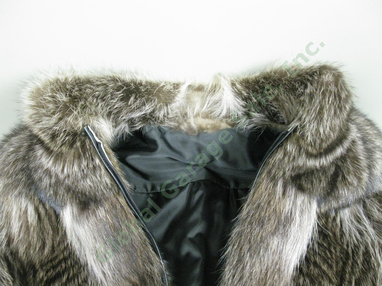 Vintage Feathered Brown Racoon Fur Leather Zippered Car Coat Womens Size 14 NR! 4