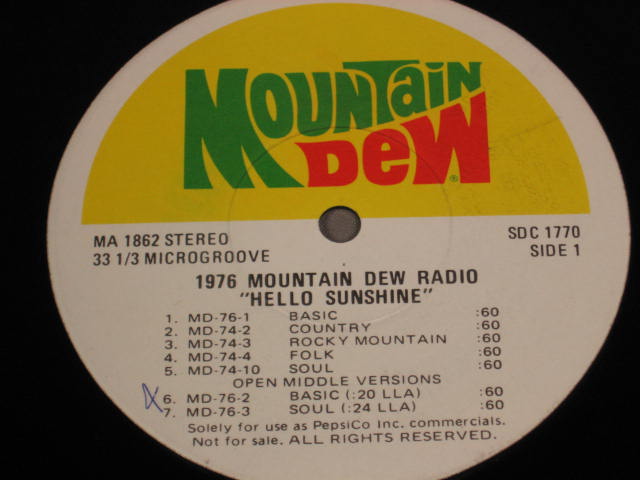 Vintage Pepsi Cola Mountain Dew Radio Promo LP Records 4