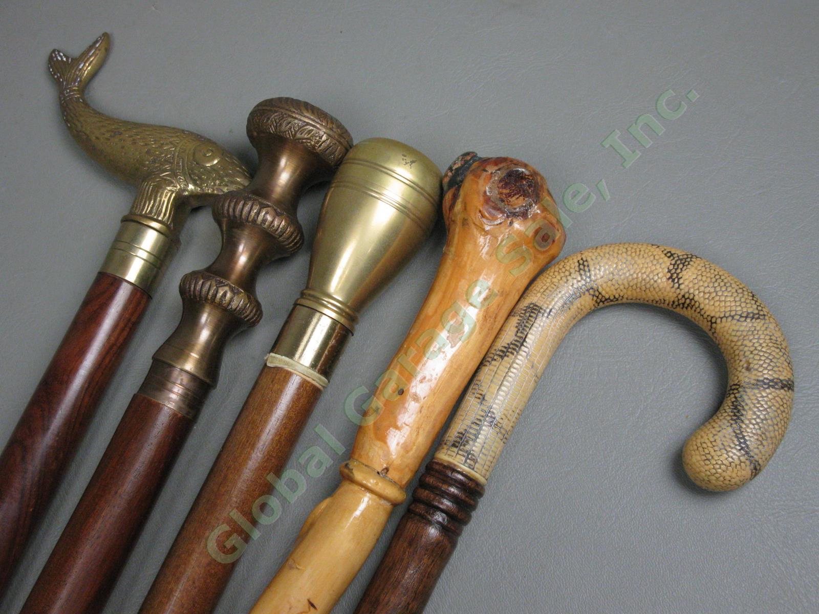 Antique Vintage Wooden & Brass Walking Stick Cane 34.5"-37.5" Lot Snakeskin NR!
