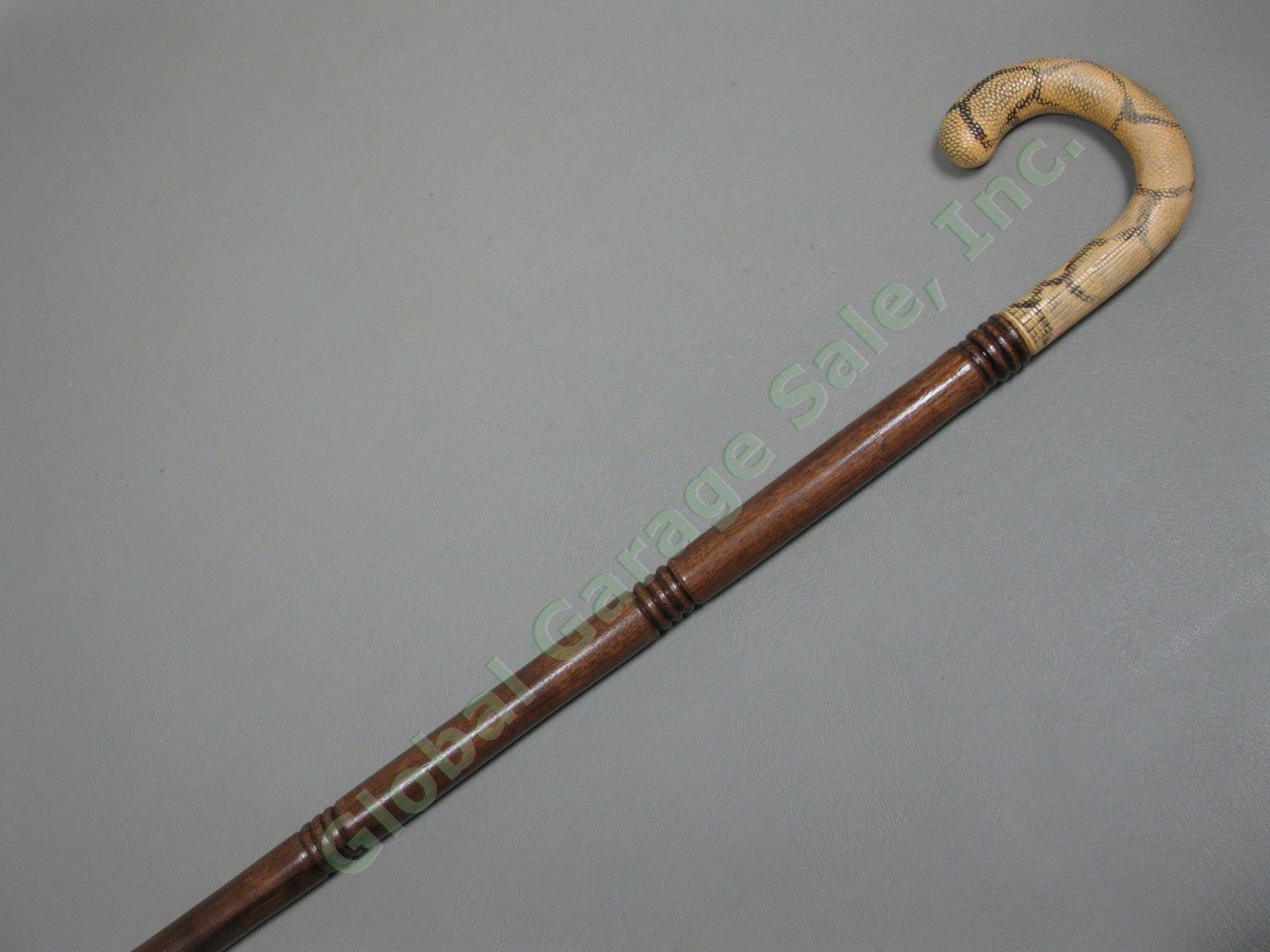 Antique Vintage Wooden & Brass Walking Stick Cane 34.5"-37.5" Lot Snakeskin NR! 4