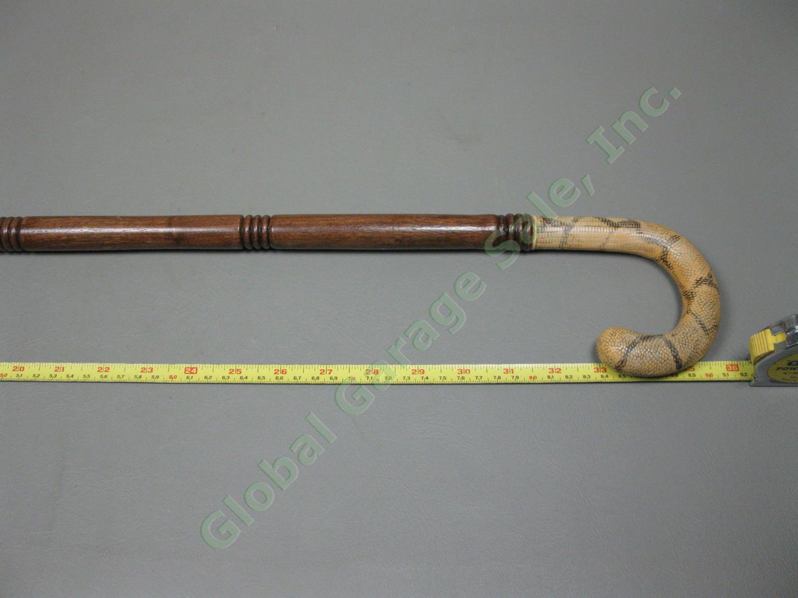 Antique Vintage Wooden & Brass Walking Stick Cane 34.5"-37.5" Lot Snakeskin NR! 5