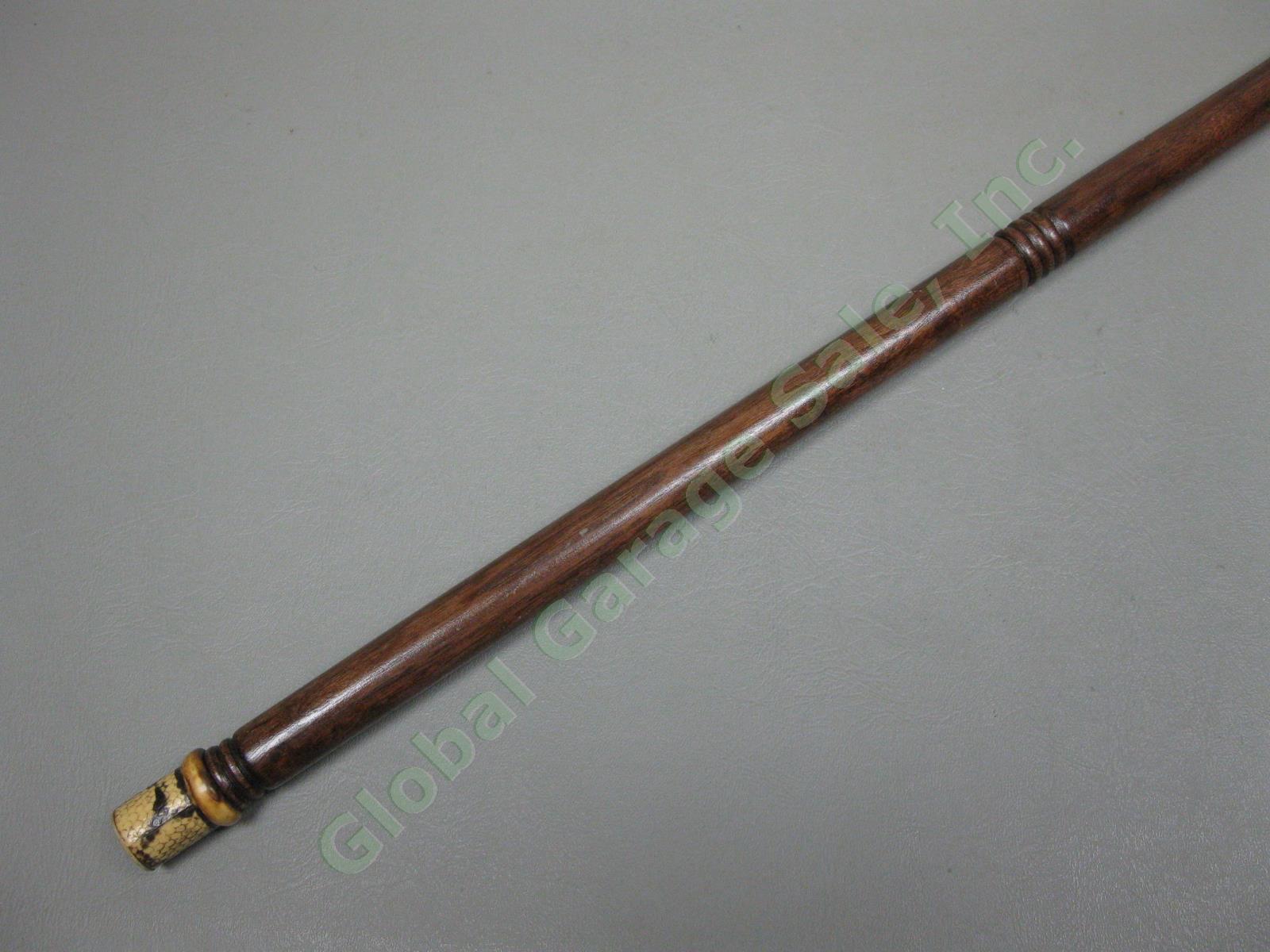 Antique Vintage Wooden & Brass Walking Stick Cane 34.5"-37.5" Lot Snakeskin NR! 7