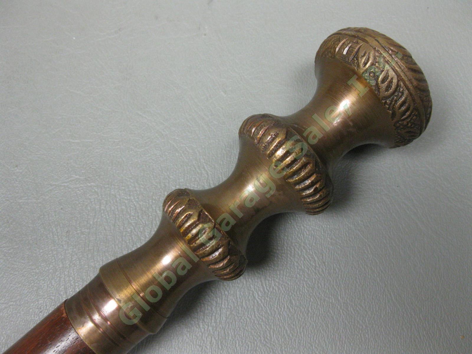 Antique Vintage Wooden & Brass Walking Stick Cane 34.5"-37.5" Lot Snakeskin NR! 8
