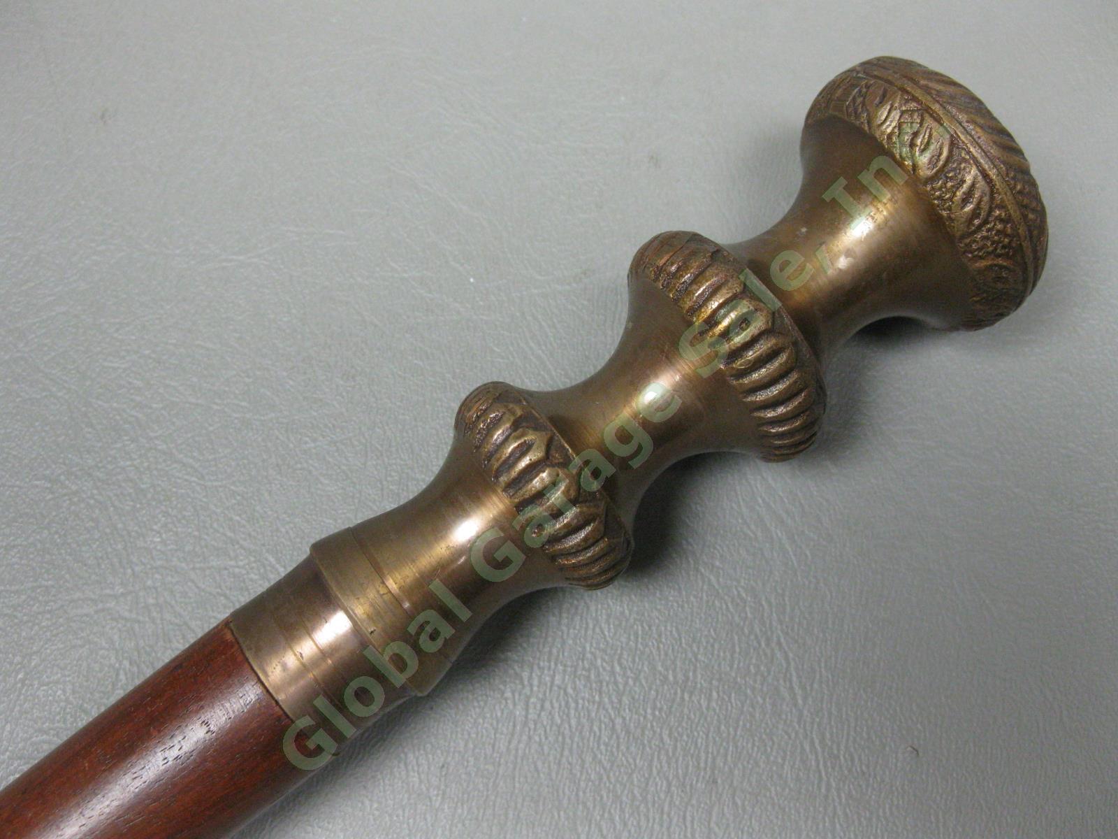 Antique Vintage Wooden & Brass Walking Stick Cane 34.5"-37.5" Lot Snakeskin NR! 9
