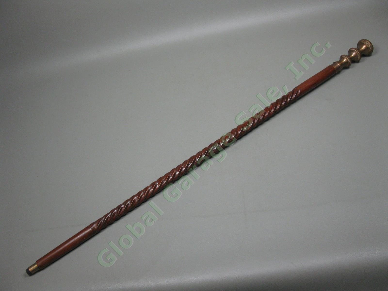 Antique Vintage Wooden & Brass Walking Stick Cane 34.5"-37.5" Lot Snakeskin NR! 10