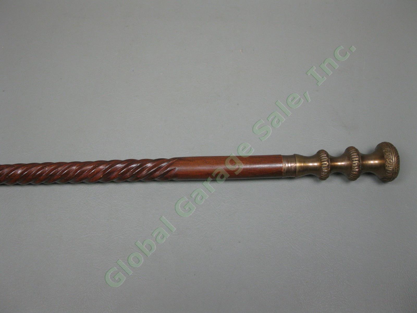 Antique Vintage Wooden & Brass Walking Stick Cane 34.5"-37.5" Lot Snakeskin NR! 11