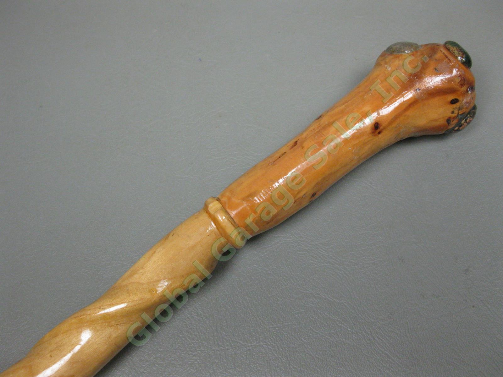 Antique Vintage Wooden & Brass Walking Stick Cane 34.5"-37.5" Lot Snakeskin NR! 17