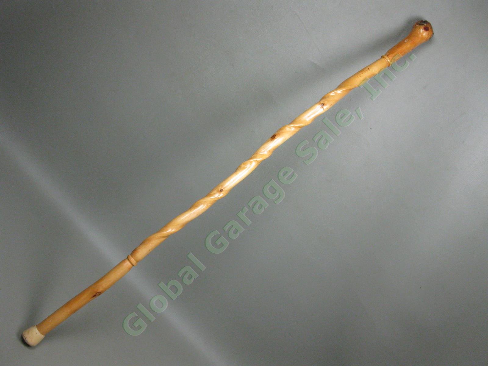Antique Vintage Wooden & Brass Walking Stick Cane 34.5"-37.5" Lot Snakeskin NR! 19