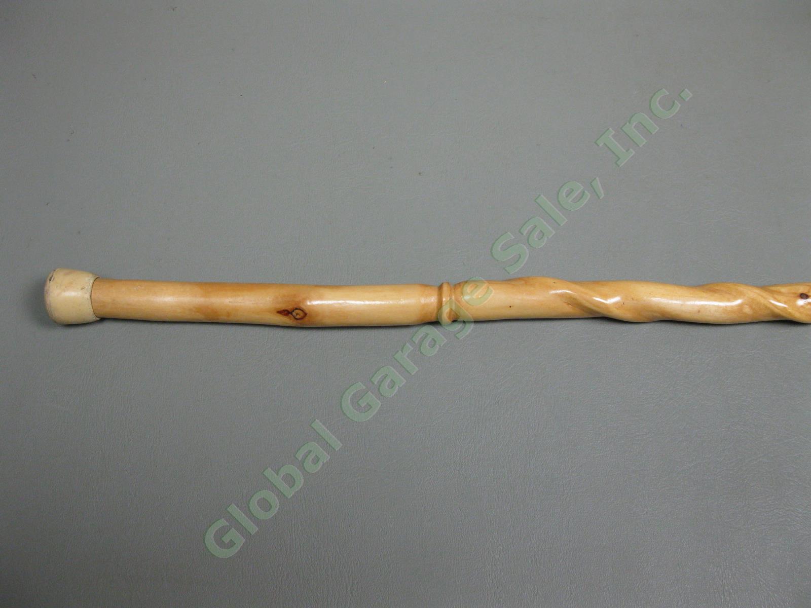 Antique Vintage Wooden & Brass Walking Stick Cane 34.5"-37.5" Lot Snakeskin NR! 23