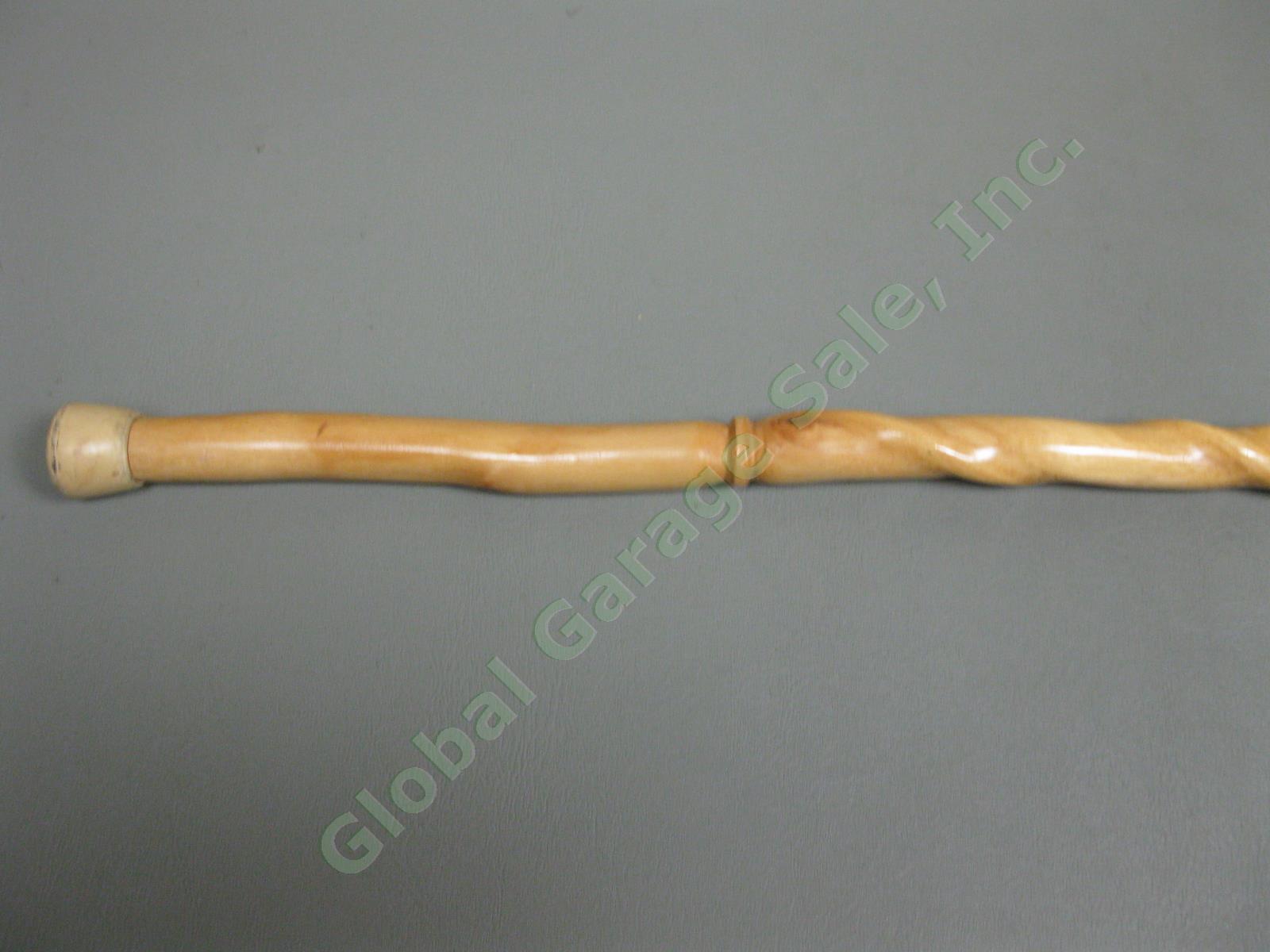 Antique Vintage Wooden & Brass Walking Stick Cane 34.5"-37.5" Lot Snakeskin NR! 24