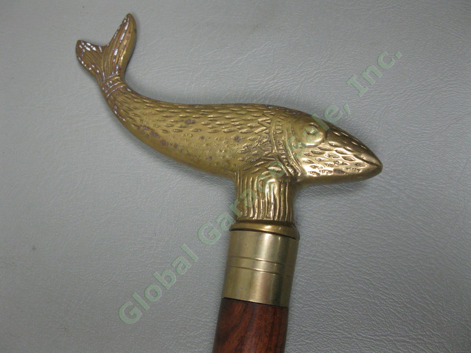 Antique Vintage Wooden & Brass Walking Stick Cane 34.5"-37.5" Lot Snakeskin NR! 25