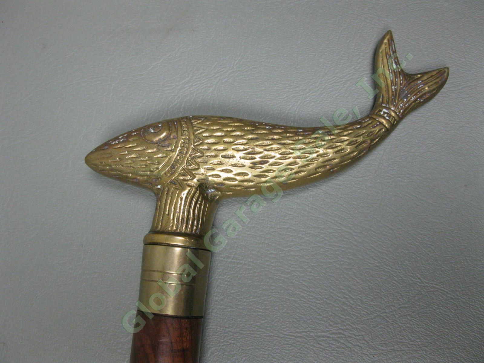 Antique Vintage Wooden & Brass Walking Stick Cane 34.5"-37.5" Lot Snakeskin NR! 26