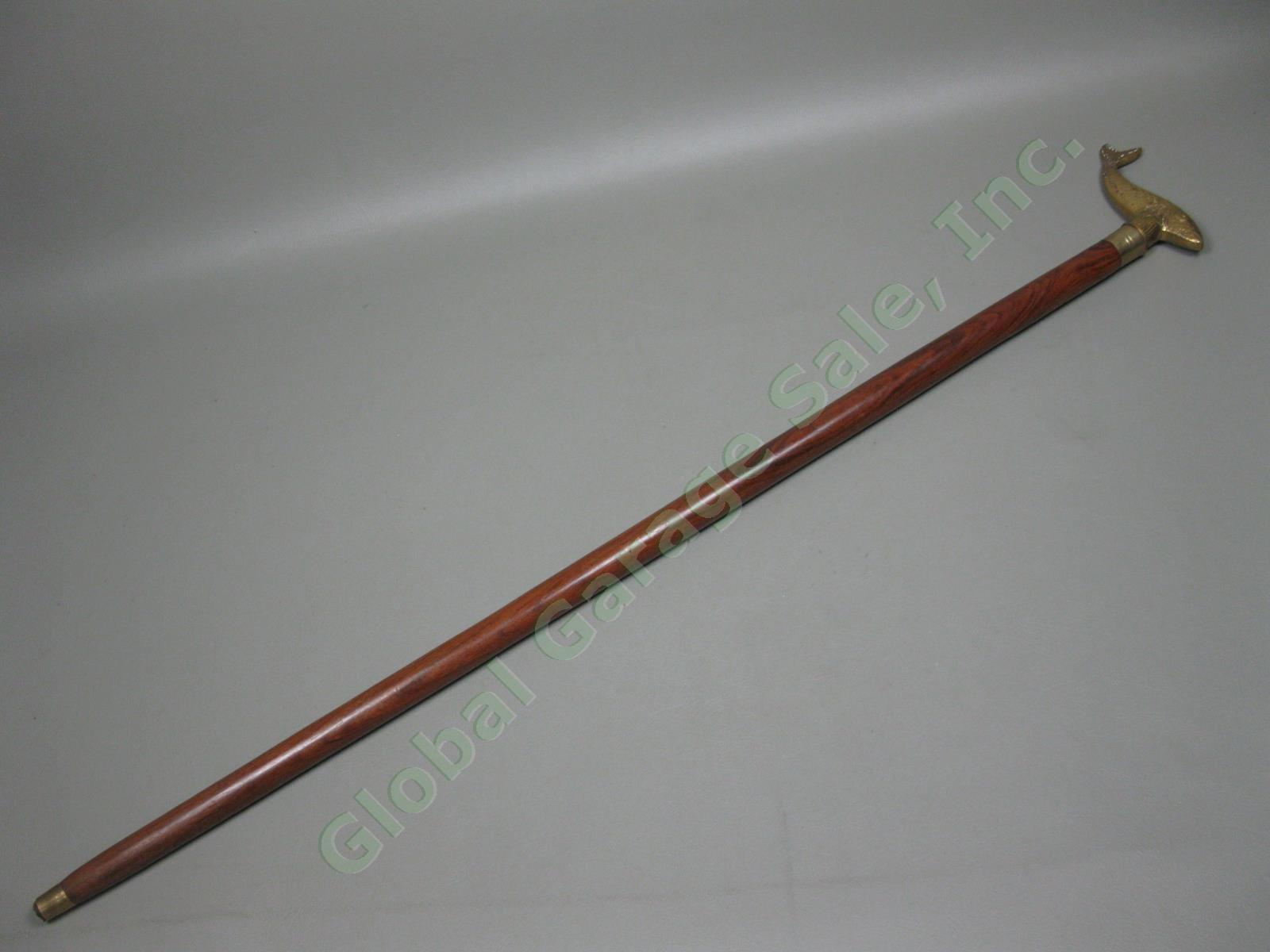 Antique Vintage Wooden & Brass Walking Stick Cane 34.5"-37.5" Lot Snakeskin NR! 27