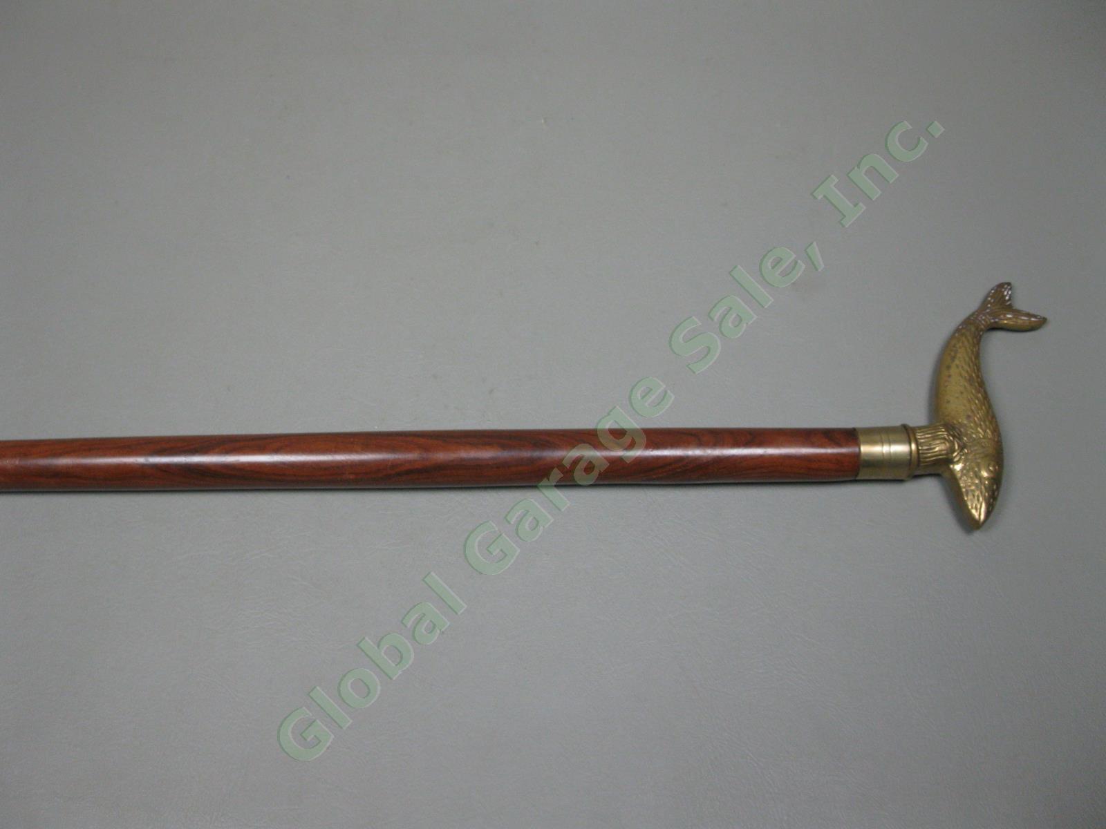 Antique Vintage Wooden & Brass Walking Stick Cane 34.5"-37.5" Lot Snakeskin NR! 28
