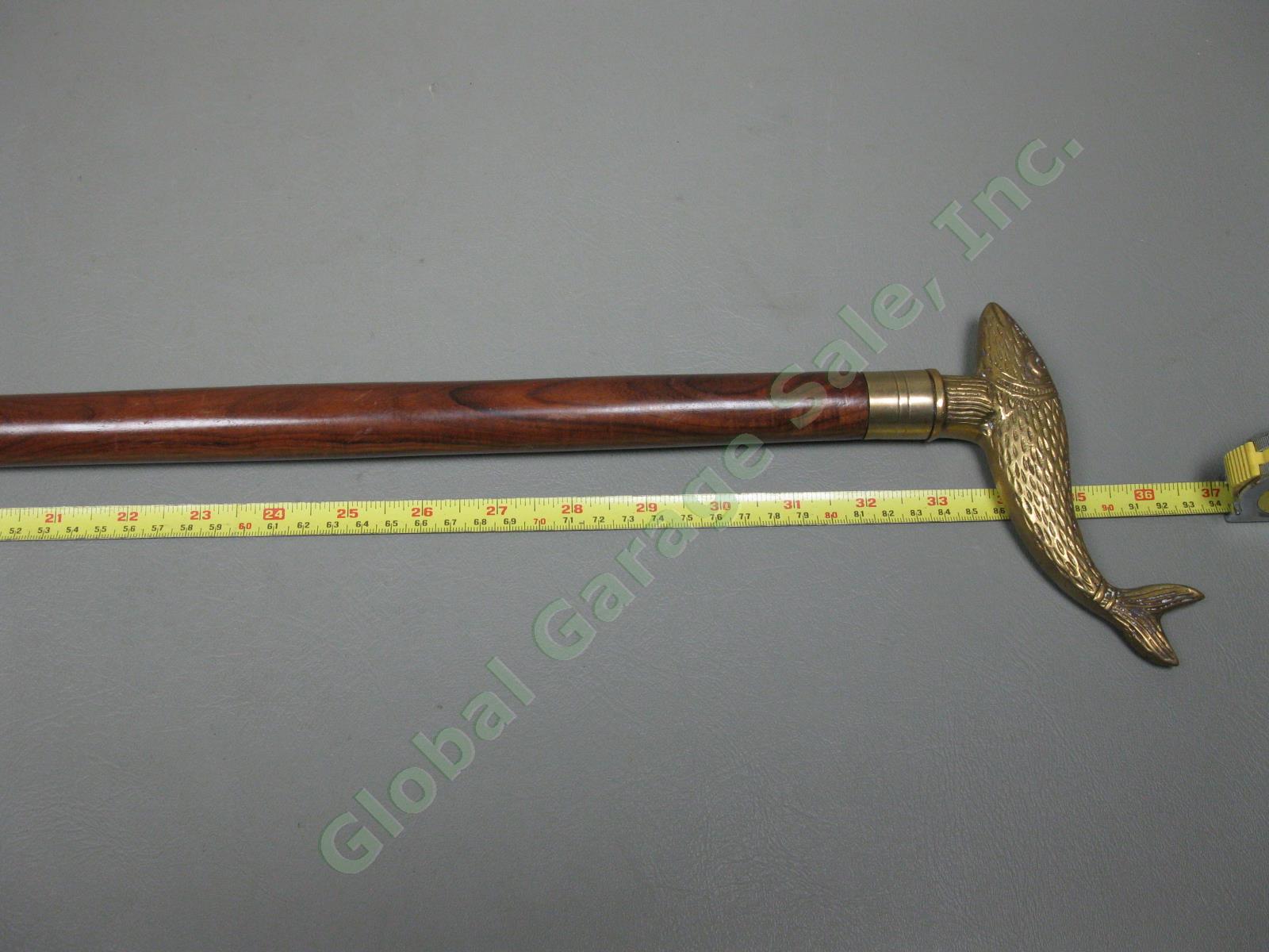 Antique Vintage Wooden & Brass Walking Stick Cane 34.5"-37.5" Lot Snakeskin NR! 29