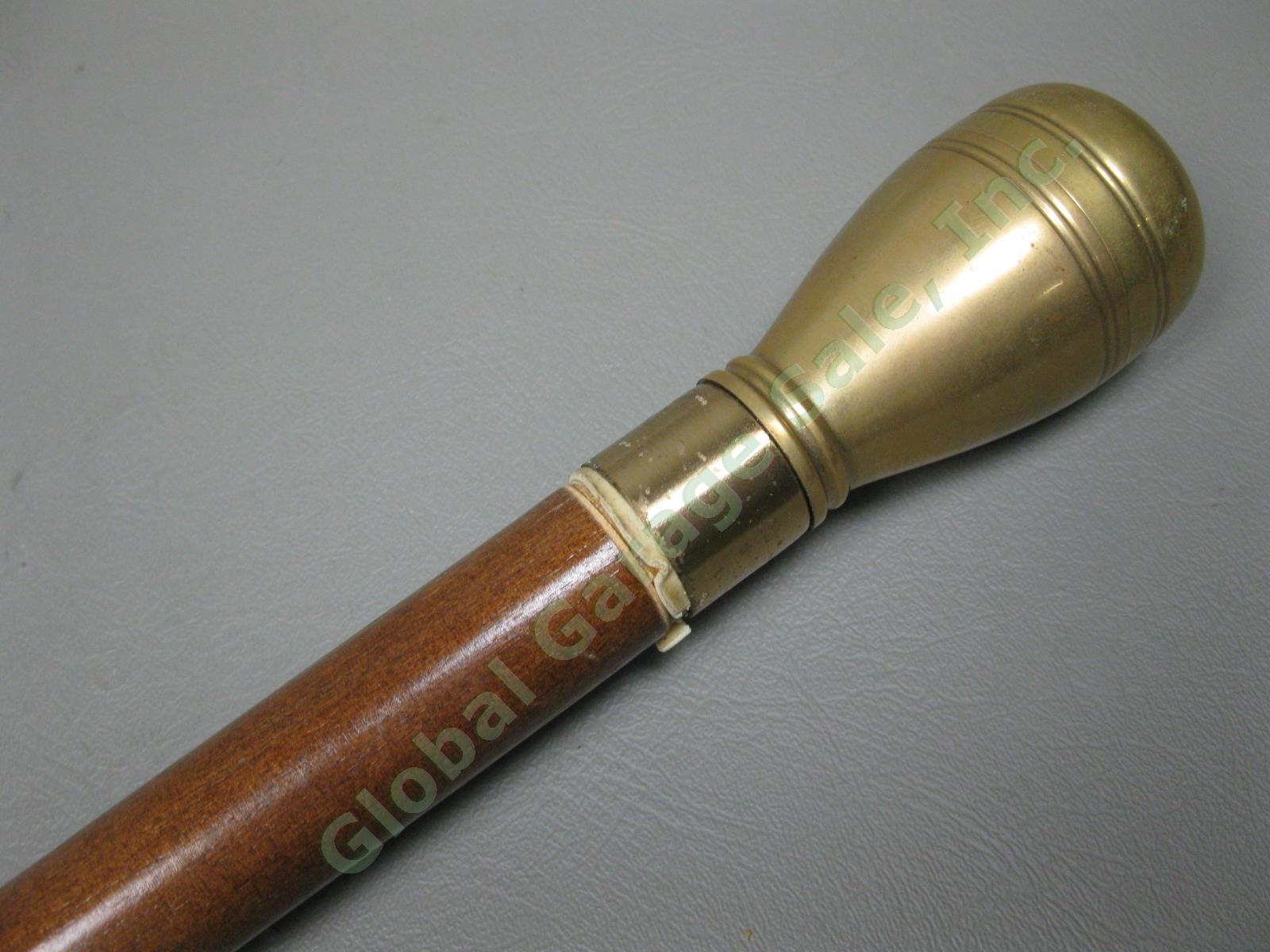 Antique Vintage Wooden & Brass Walking Stick Cane 34.5"-37.5" Lot Snakeskin NR! 32