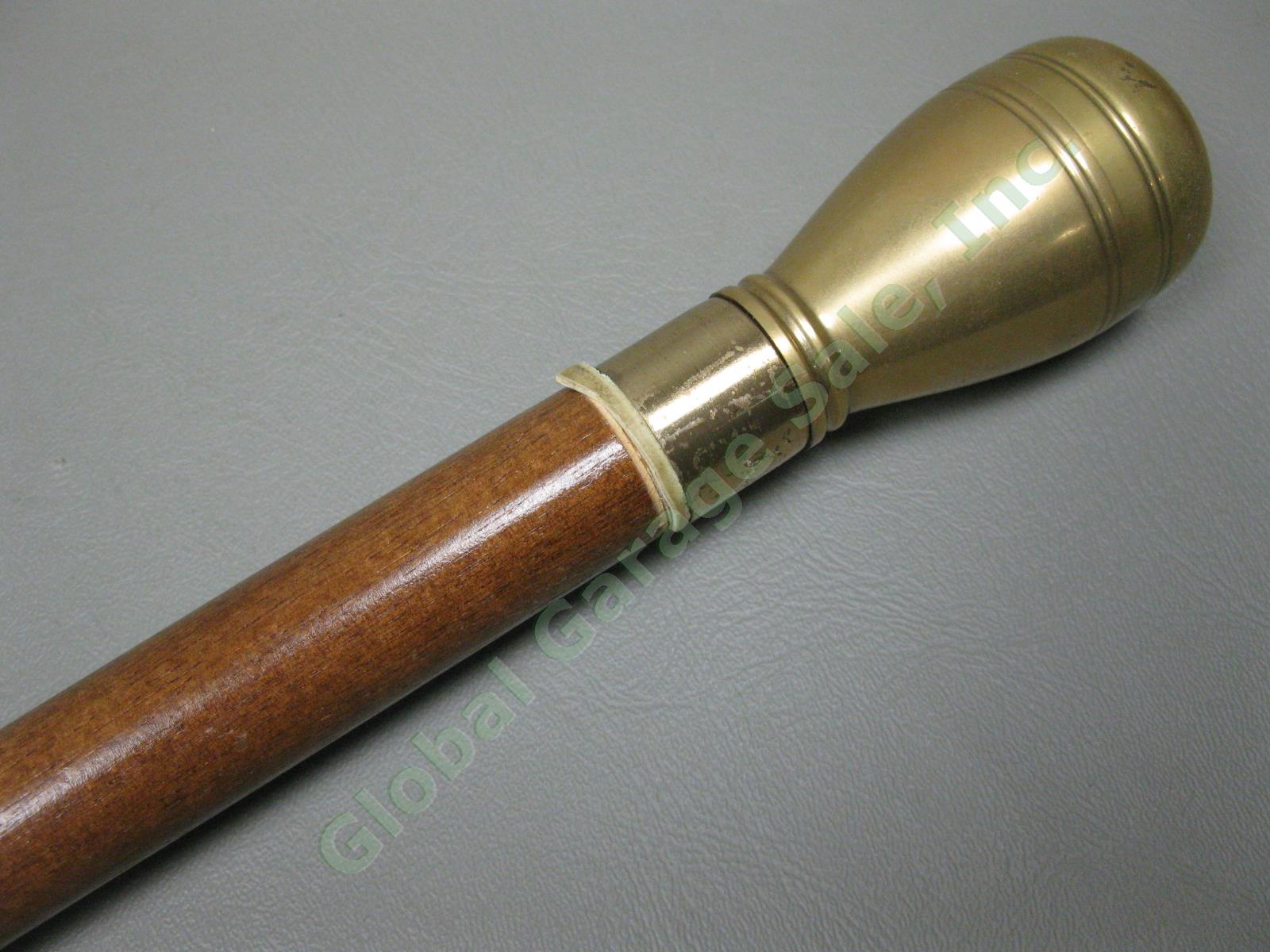 Antique Vintage Wooden & Brass Walking Stick Cane 34.5"-37.5" Lot Snakeskin NR! 33