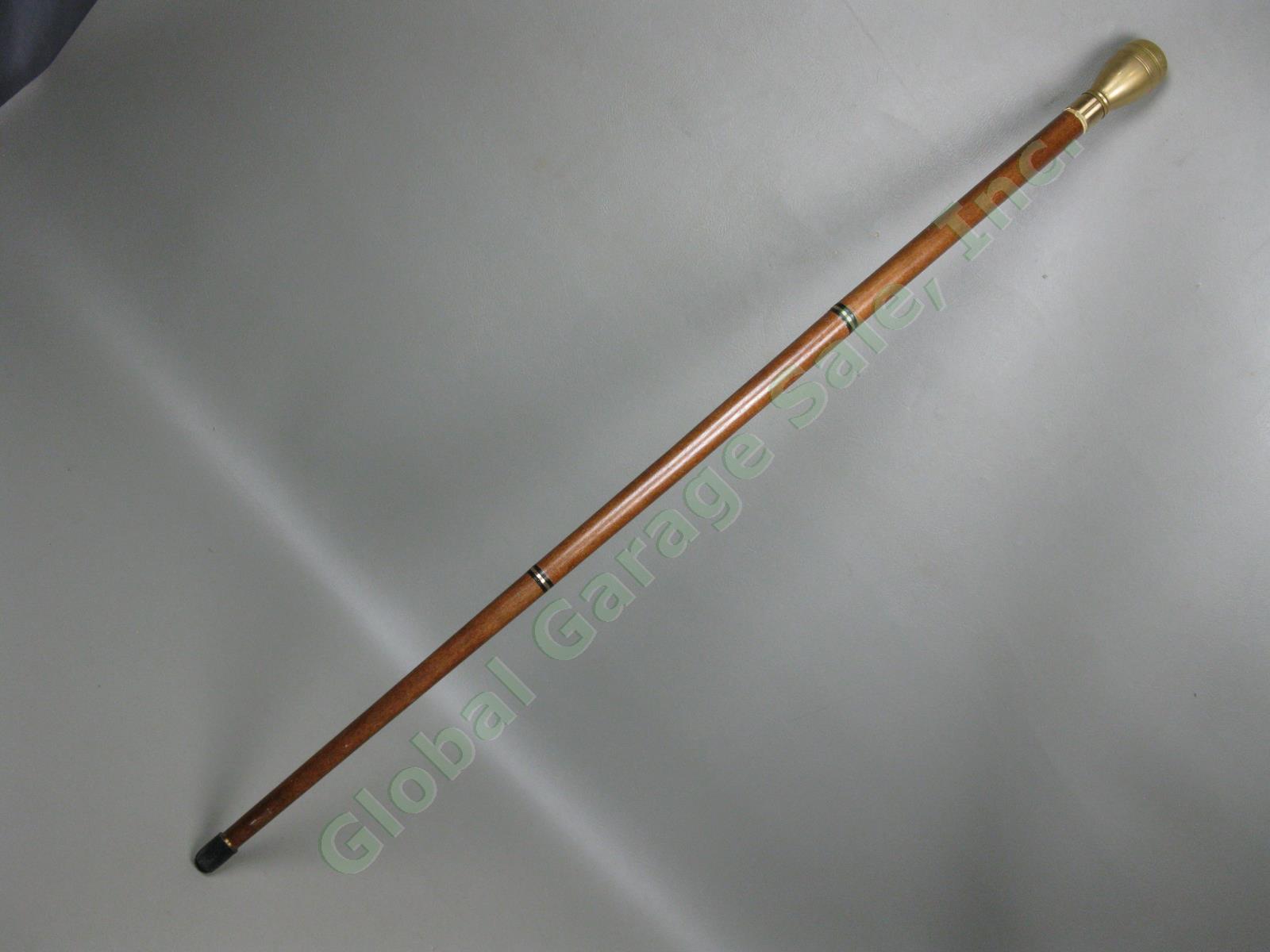 Antique Vintage Wooden & Brass Walking Stick Cane 34.5"-37.5" Lot Snakeskin NR! 34