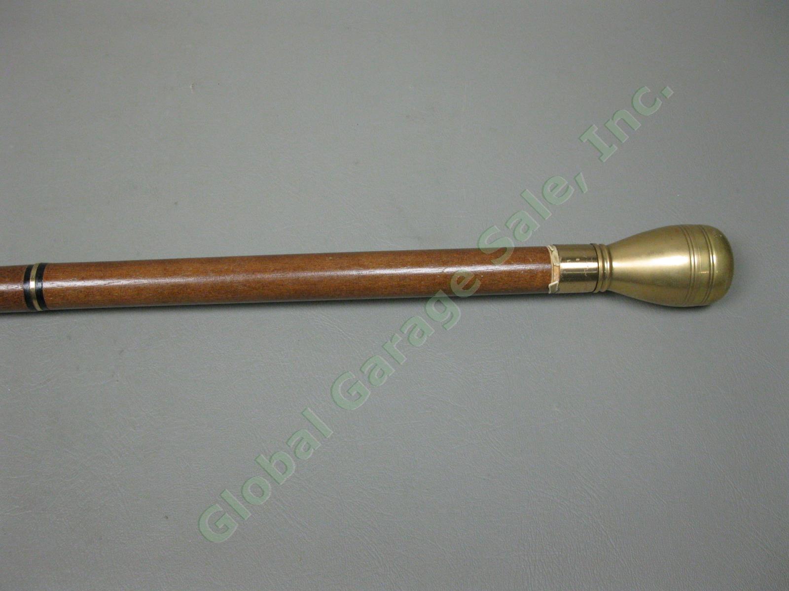 Antique Vintage Wooden & Brass Walking Stick Cane 34.5"-37.5" Lot Snakeskin NR! 35