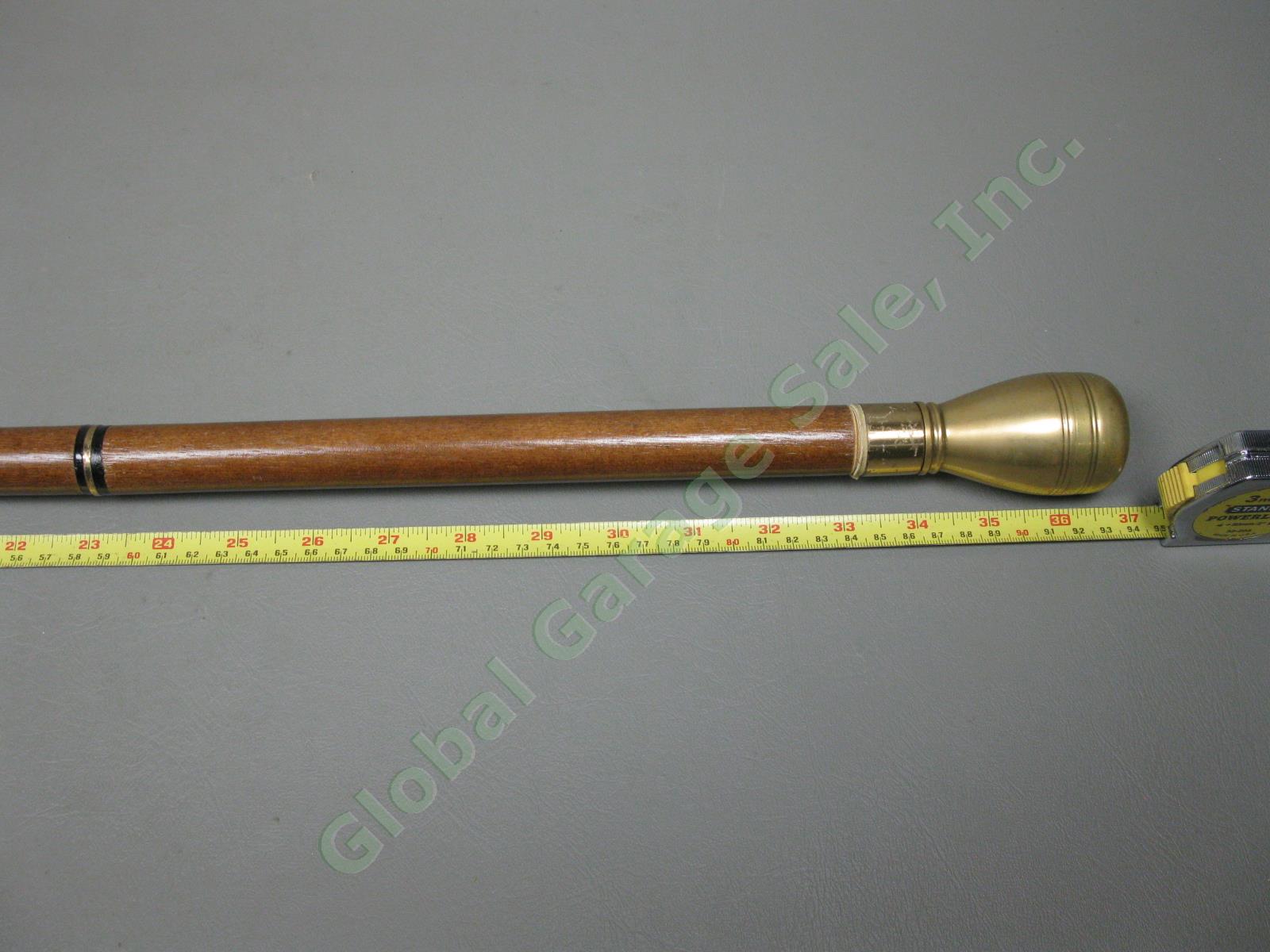 Antique Vintage Wooden & Brass Walking Stick Cane 34.5"-37.5" Lot Snakeskin NR! 36