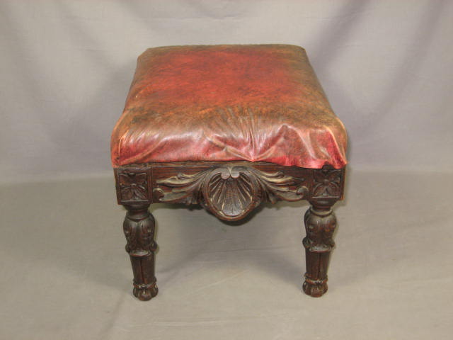Antique Victorian Carved Oak Wood Footstool Ottoman NR 1