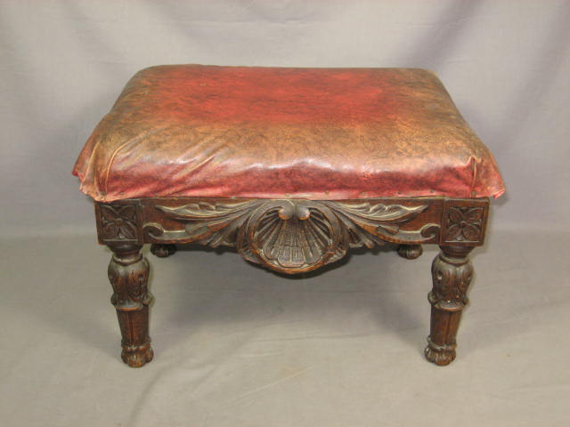 Antique Victorian Carved Oak Wood Footstool Ottoman NR 2