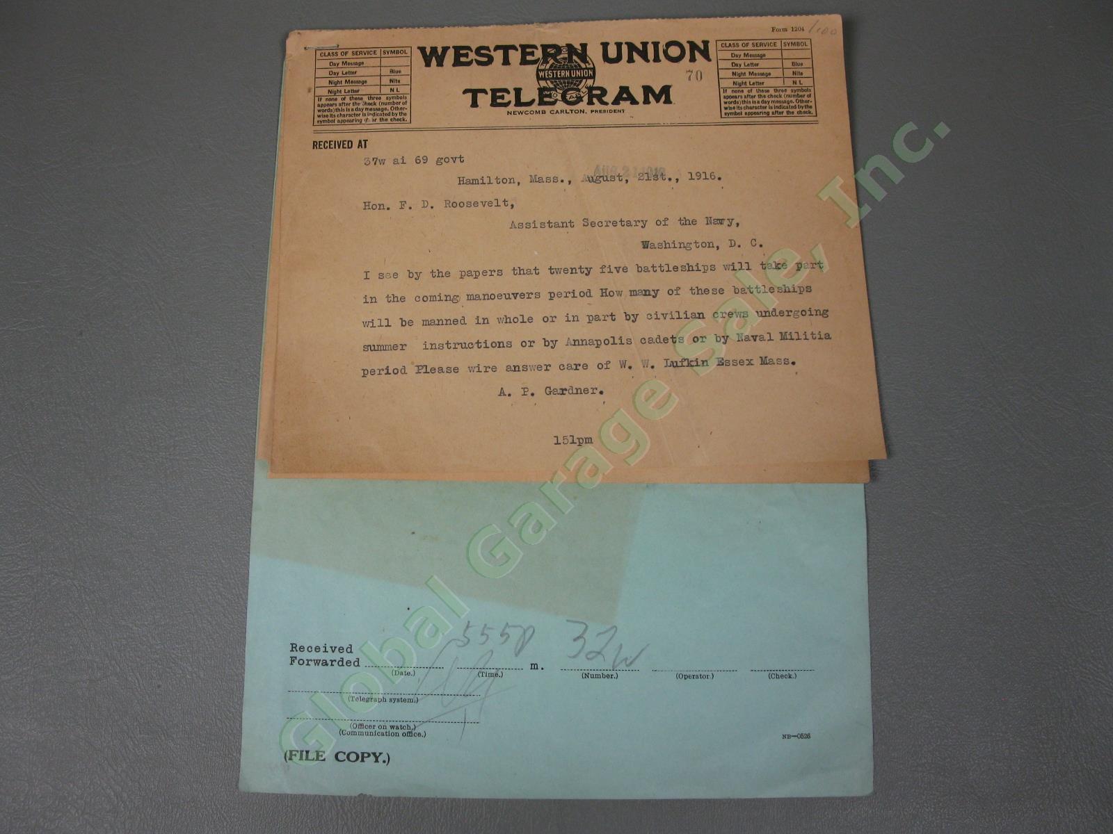 RARE 1916 WWI US Navy Military War Telegram Lot US Rep AP Gardner FDR Roosevelt