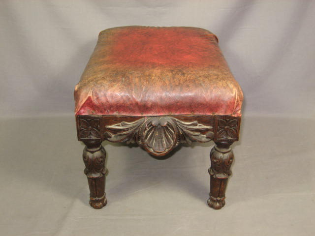 Antique Victorian Carved Oak Wood Footstool Ottoman NR 3