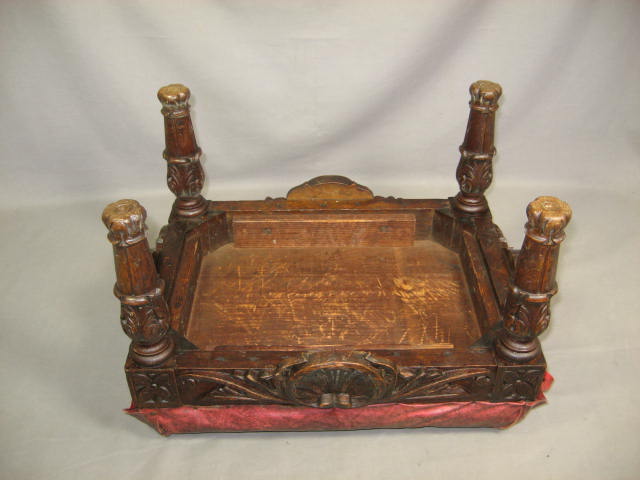 Antique Victorian Carved Oak Wood Footstool Ottoman NR 5