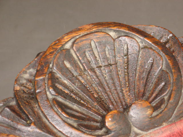 Antique Victorian Carved Oak Wood Footstool Ottoman NR 7