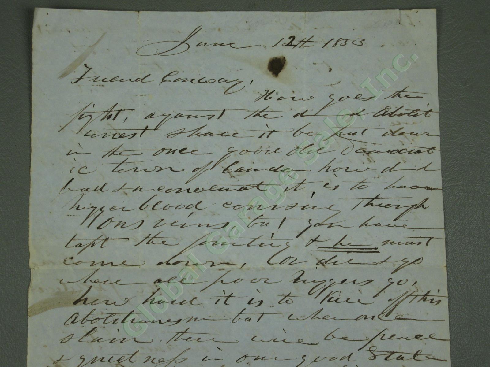 Rare Original 1853 Pre-Civil War Anti-Abolitionist Pro-Slavery Letter Maine NR! 1