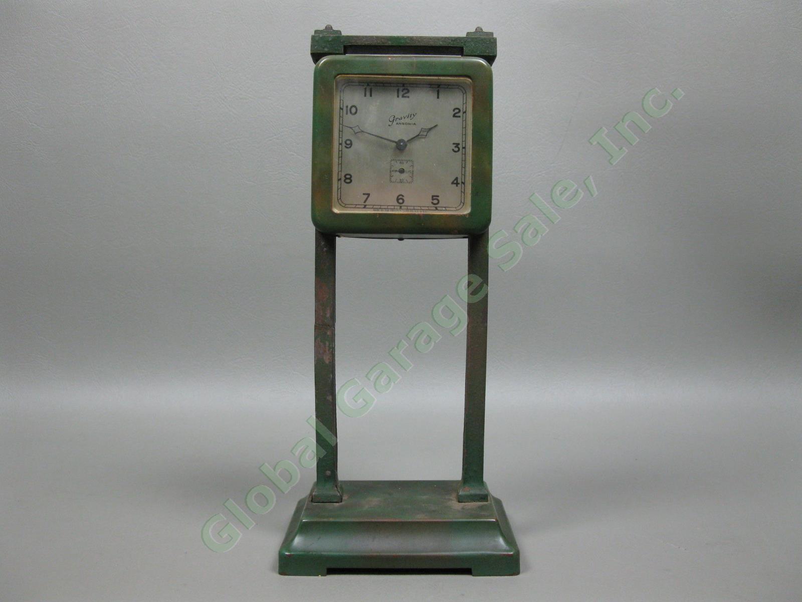 Antique 1913 Ansonia Gravity Bronze Metal 1-Day Clock For Parts/Repair New York