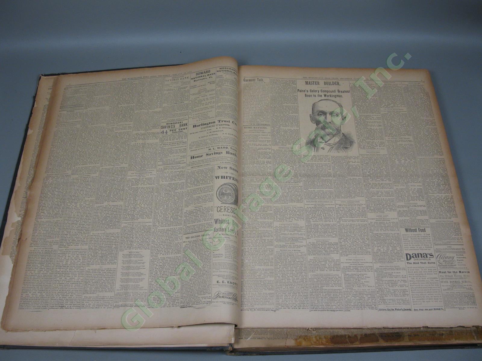 RARE 1895 Full-Year Burlington Free Press 17x23" Bound Newspaper #27 Vermont 5