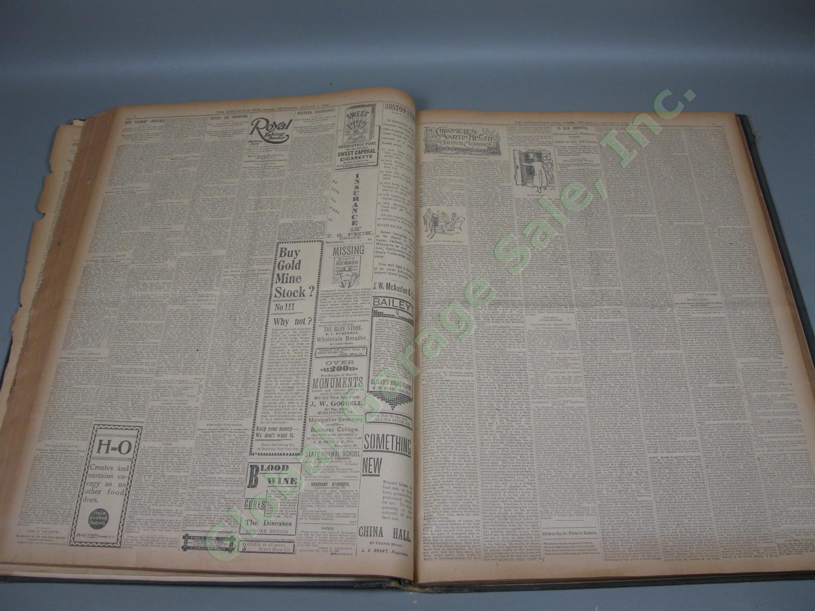 RARE 1895 Full-Year Burlington Free Press 17x23" Bound Newspaper #27 Vermont 9