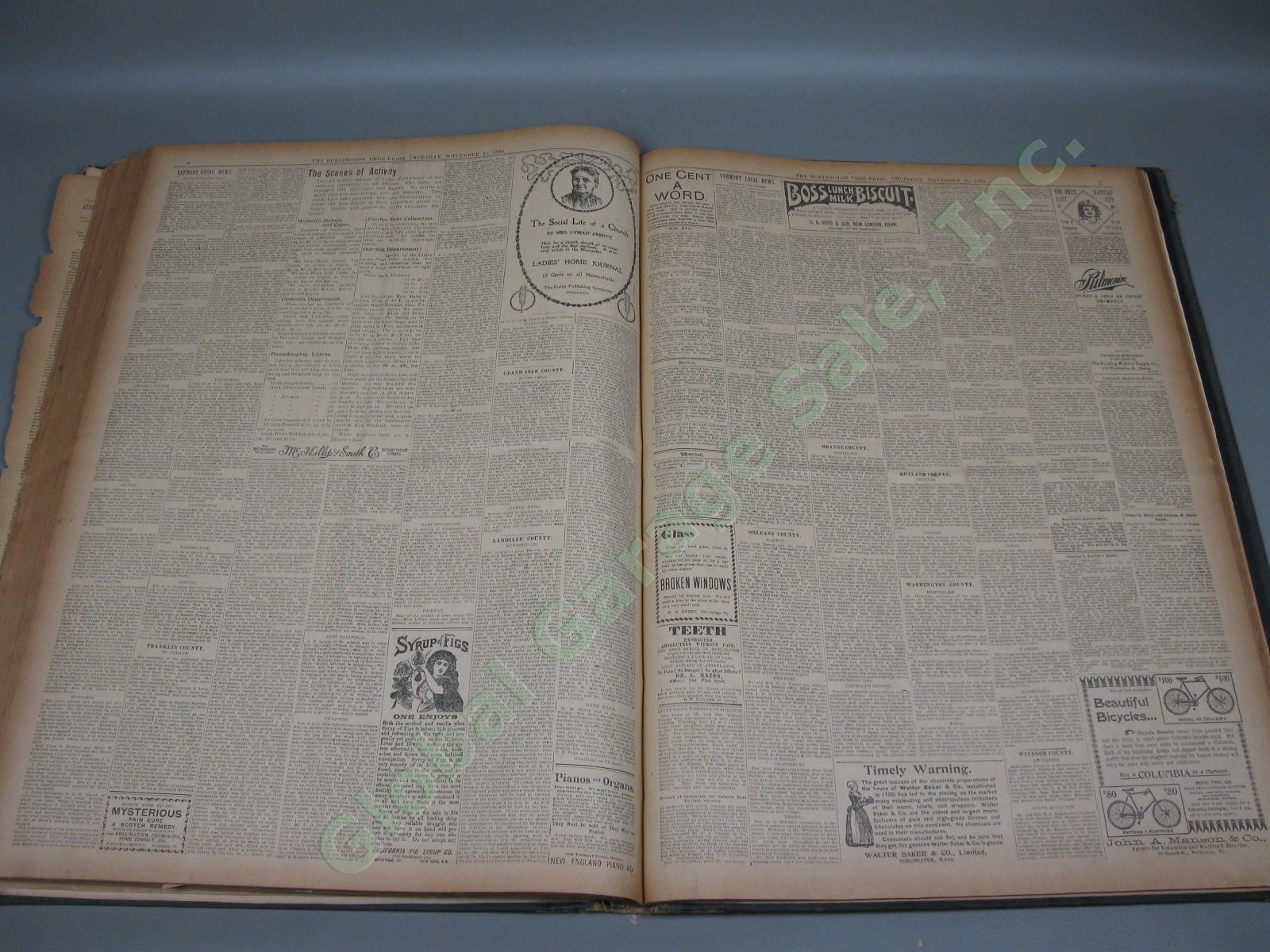 RARE 1895 Full-Year Burlington Free Press 17x23" Bound Newspaper #27 Vermont 13
